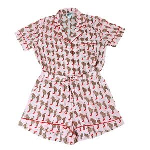 Bouffants & Broken Hearts Pink Poodle Pajama Top Shorts Set Sleepwear M